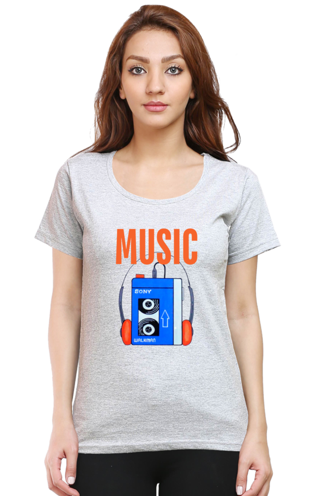 Women Round Neck Half Sleeve - Music